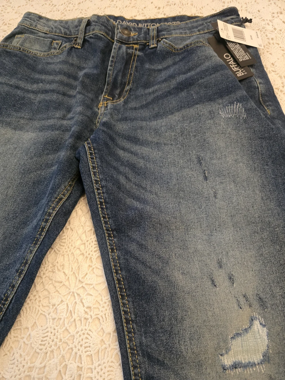 Buffalo David Bitton Men's Slim Straight Distressed Blue Jeans